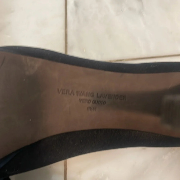 Vera Wang Lavender, size 8.5, black high heel bow  tie peep toe designer formal - Picture 8 of 10